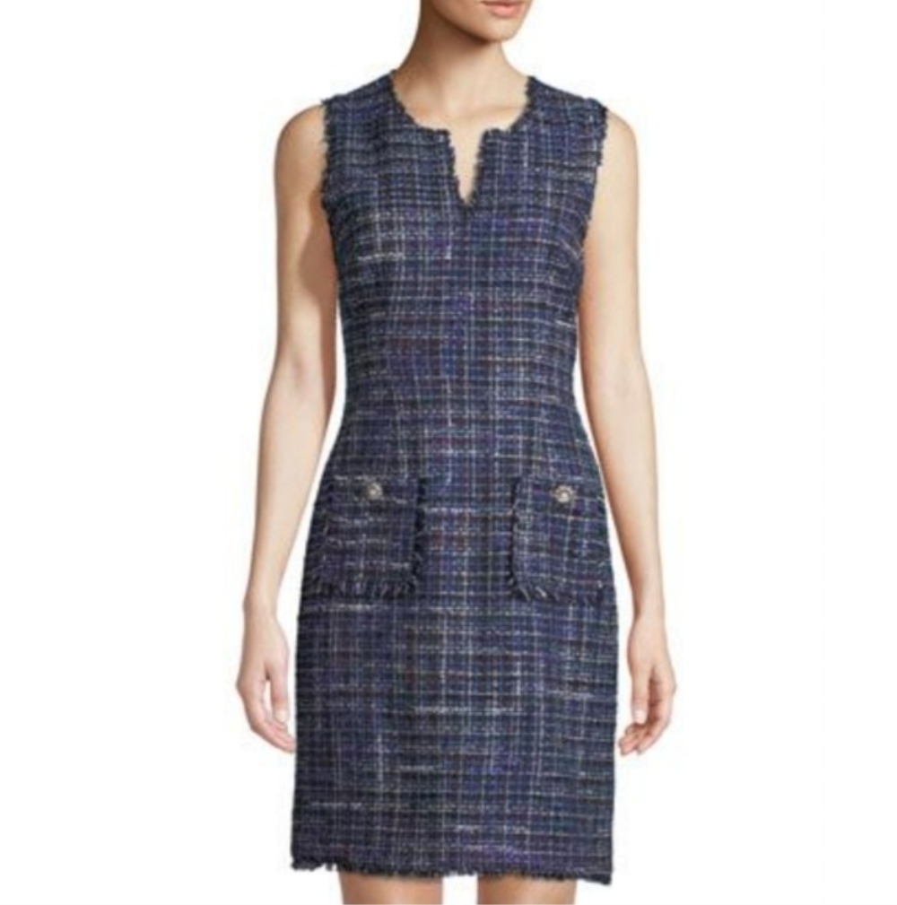 Karl Lagerfeld Paris Blue Camilo Tweed Sheath Dress Size 14